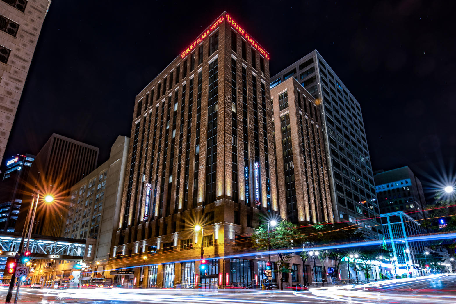 Drury Plaza Hotel Milwaukee Downtown illuminated at night