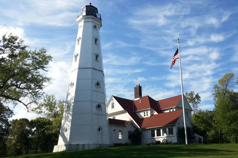 North Point Lighthouse historic tower with Lake Michigan views